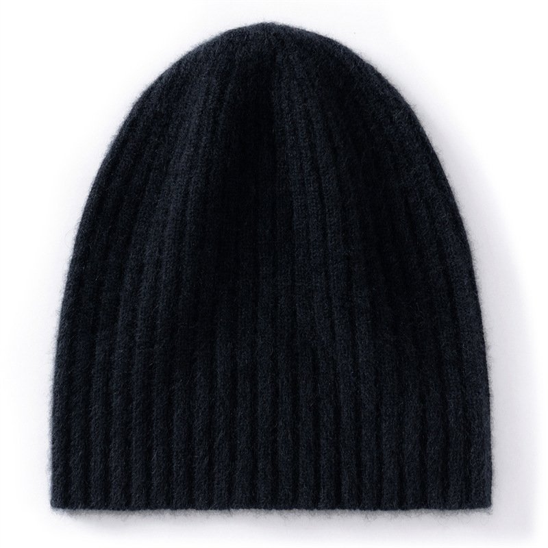 Solid color pure cashmere knitted beanie women's simple pit strip warm pullover hat versatile beige - Image 10