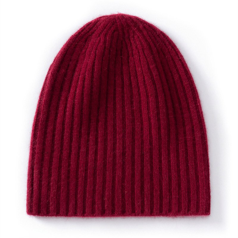 Solid color pure cashmere knitted beanie women's simple pit strip warm pullover hat versatile beige - Image 13