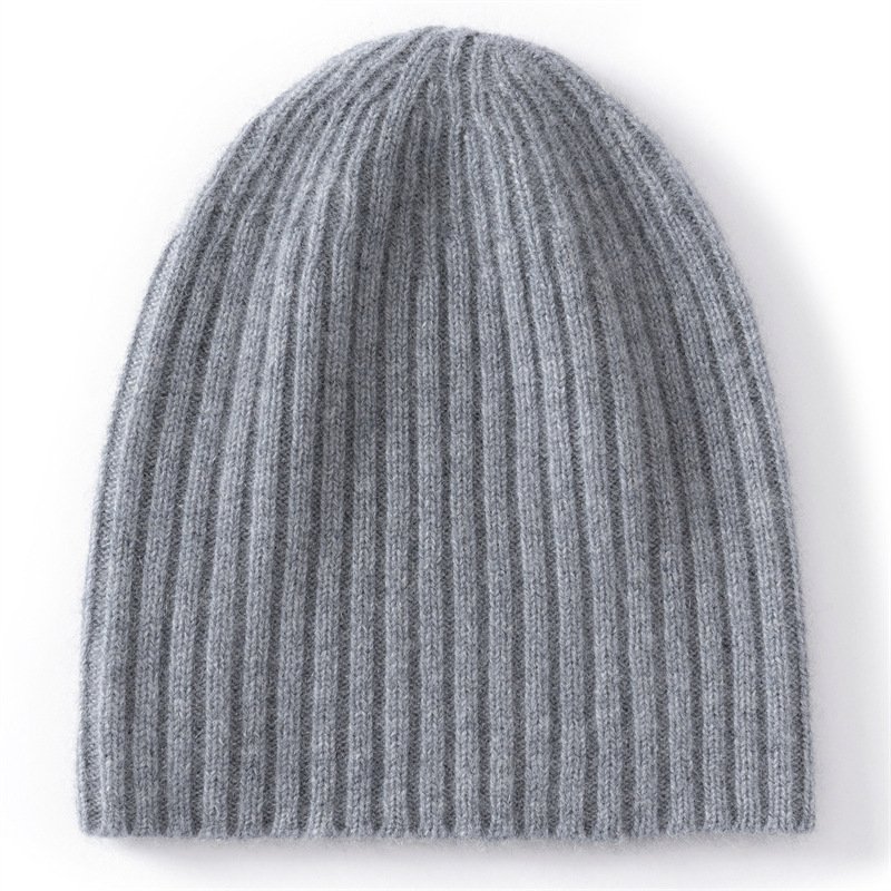 Solid color pure cashmere knitted beanie women's simple pit strip warm pullover hat versatile beige - Image 14