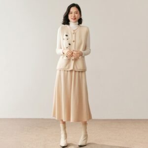 Cashmere knitted skirt for women, high-waisted sweater, solid color pleated skirt, drapey umbrella skirt, versatile