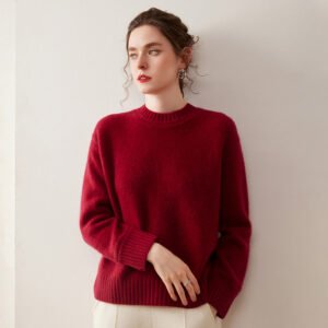 Women's thickened cashmere sweater base layer solid color round neck, versatile, loose and warm