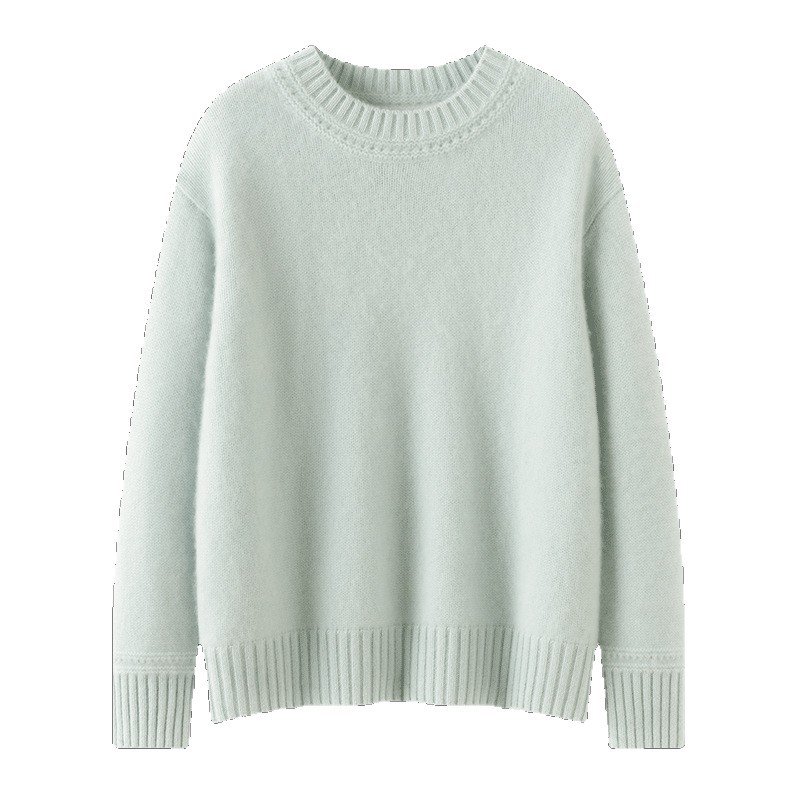 Women's thickened cashmere sweater base layer solid color round neck, versatile, loose and warm - Image 3