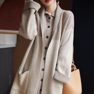 Autumn lazy style wool coat casual versatile coat knitted long sweater for women